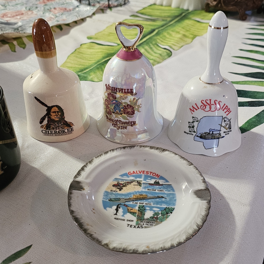 Souvenir Ceramic Bells & Galveston Souvenir Dish